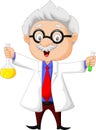 Cartoon scientist holding chemical flask