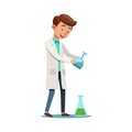 Cartoon Scientist Pouring Liquid in Beaker during Experiment in Lab Environment Royalty Free Stock Photo