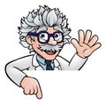 Cartoon Scientist Professor Pointing at Sign