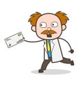 Cartoon Scientist Running to Deliver the Document Vector Illustration