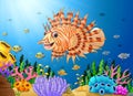 Cartoon scorpion fish in the sea