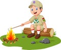 Cartoon scout roasting marshmallow