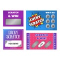 Cartoon Scratch Cards Different Types Set. Vector Royalty Free Stock Photo