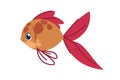 Cartoon sea animal. Underwater fauna. Isolated ocean fish with bright tail fins and scales. Marine coral reef or