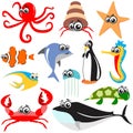 Cartoon sea animals characters set with same eyes expression Royalty Free Stock Photo