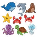 Cartoon sea animals isolated on white background Royalty Free Stock Photo