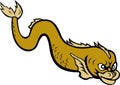 Cartoon sea monster fish eel