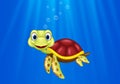 Cartoon sea turtle swimming in the ocean Royalty Free Stock Photo