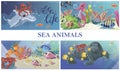 Cartoon Sea Underwater Life Concept