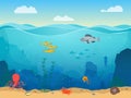 Cartoon Sea Underwater Scene Color Background. Vector Royalty Free Stock Photo