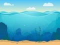 Cartoon Sea Underwater Scene Color Background. Vector Royalty Free Stock Photo