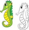 Cartoon seahorse. Coloring book