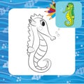 Cartoon seahorse. Coloring page