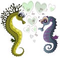 Cartoon seahorses. Love and feelings. Funny vector characters