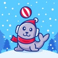 Cartoon seals playing in winter season Royalty Free Stock Photo