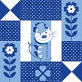 Cartoon seamless background in blue and white with cats.