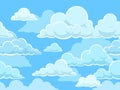 Cartoon seamless clouds background. Pattern with blue cloudy sky. Cloudscape panorama, cute kids wallpaper or cloth Royalty Free Stock Photo