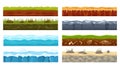 Cartoon seamless ground texture, game foreground design elements. Grass, soil, desert, ice, ocean gaming landscape