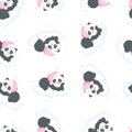 Cartoon Seamless Panda Pattern on a white background. Vector illustration. Royalty Free Stock Photo