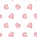 Cartoon seamless pattern with ABC donuts letters. Royalty Free Stock Photo