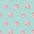 Cartoon seamless pattern with ABC donuts letters. Royalty Free Stock Photo