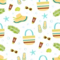 cartoon seamless pattern with beach bag and flip-flops Royalty Free Stock Photo