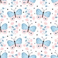 cartoon seamless pattern with butterflies, vector illustration Royalty Free Stock Photo