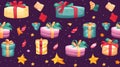 Cartoon seamless pattern christmas holiday. Vector cartoon xmas seamless pattern. Festive gift box. Holiday background Royalty Free Stock Photo