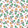 Cartoon seamless pattern of cute lion riding Scooter .