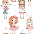 Cartoon seamless pattern with cute little baby girls.