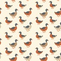 Seamless pattern with funny wild ducks on white background. Royalty Free Stock Photo