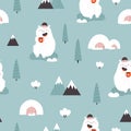 Cartoon seamless pattern with funny yeti characters.