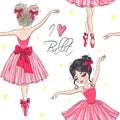 Hand drawn beautiful, lovely, little ballerina girl with crown on her head. Royalty Free Stock Photo