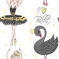 Cartoon seamless pattern with hand drawn cute little princess fairy girls. Royalty Free Stock Photo