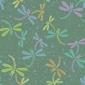 Cartoon seamless pattern with multicolored flying dragonflies Royalty Free Stock Photo