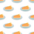 Cartoon seamless pattern with piece of pumpkin pie