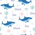 cartoon seamless pattern with shark, vector illustration Royalty Free Stock Photo