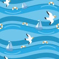 cartoon seamless pattern ship ocean sea background Royalty Free Stock Photo