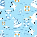 cartoon seamless pattern ship ocean sea background Royalty Free Stock Photo