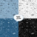 Cartoon seamless patterns set with graphic sketch doodle style line elements and symbols Royalty Free Stock Photo