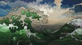 Cartoon seascape with beautiful foamed green wave Royalty Free Stock Photo