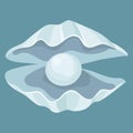 Cartoon seashell with a pearl. Seashell. Vector illustration of a clam. Drawing for children.