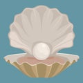 Cartoon seashell with a pearl. Seashell. Vector illustration of a clam. Drawing for children.