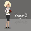 Cartoon secretary blonde female character. Attractive businesswoman character design