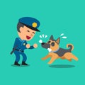 Cartoon security guard policeman playing with police guard dog Royalty Free Stock Photo