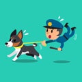Cartoon security guard policeman with police guard dog