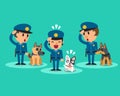 Cartoon security guard policemen with guard dogs