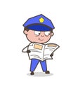 Cartoon Security Officer Reading Newspaper