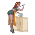 Cartoon semi realistic pin up housewife cooking