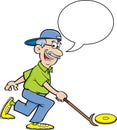 Cartoon senior citizen playing shuffleboard with a caption balloon. Royalty Free Stock Photo